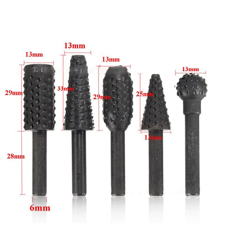 5pc/ Rasp File Drill Bits Rasp Set Drill Grinder Drill Rasp For Woodworking Carving Tool 1/4 Round Shank Rotary Burr Set