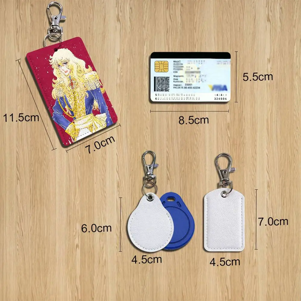 Captain of the Royal Guard Lady Oscar Card Holder With Keychain Executive Protection For Bank Credit Subway Bus Case