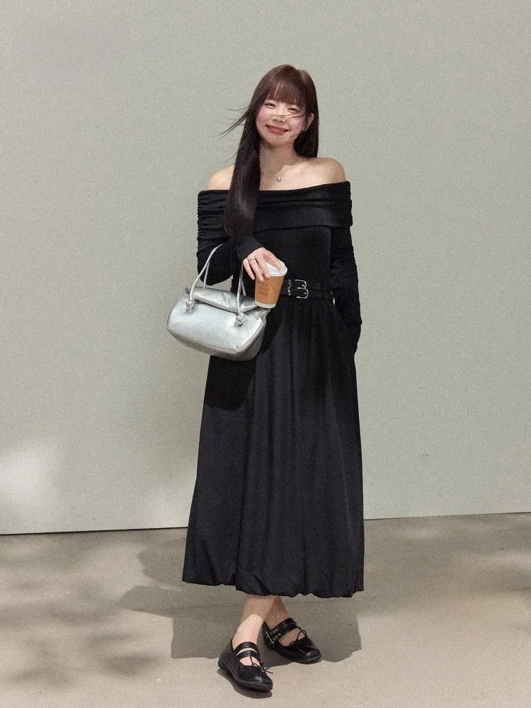 

Платье макси с цветочным принтом, на одно плечо, больших размеров, с завышенной талией, для женщин, с эффектом похудения, в корейском стиле