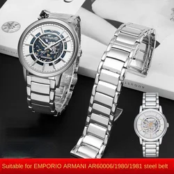 Light silver Solid Stainless Steel Strap 22mm For Armani AR60006/AR1980/AR1981/AR1853/AR11238 Butterfly Buckle Men Watch band