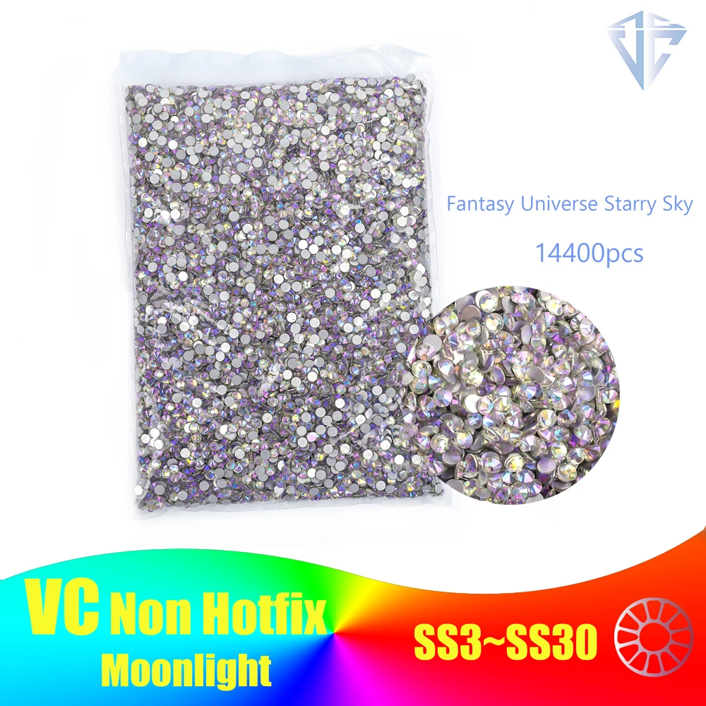 Moonlight Big Packet Bulk Package Glitter Crystal Nail Art Non hotfix rhinestones Glass Strass for DIY Nail Art Decorations