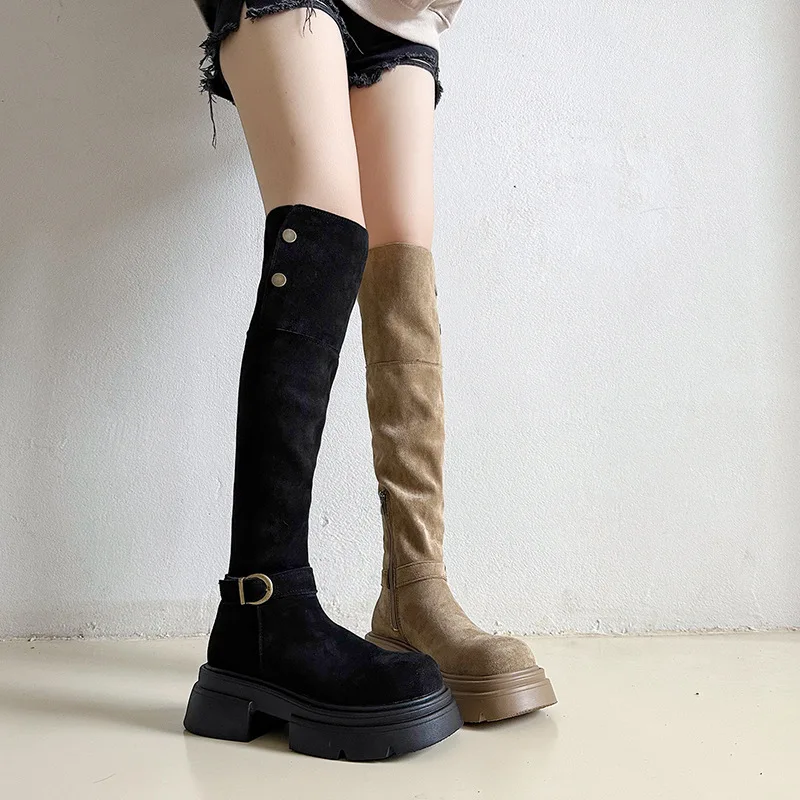 

Vintage Stretch Women Over The Knee High Boots Fashion Thick Heel Shoes Autumn Winter Ladies Knight Long Booties