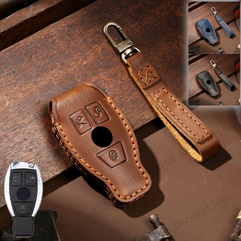 Z+ Genuine Leather Car Remote Key Case Cover For Mercedes Benz CLK CLS AMG A C E