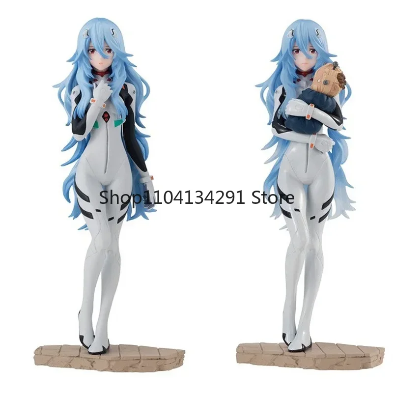 Bandai Original EVANGELION figura de Anime Ayanami Rei Shokugan figuras de acción de pelo largo juguetes para niños regalo modelo coleccionable
