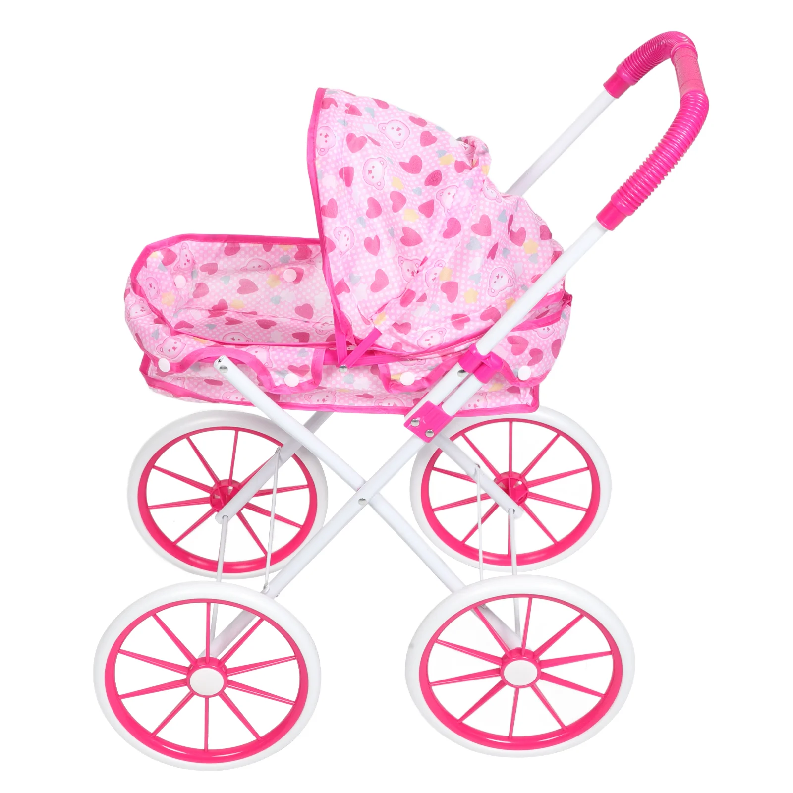 Pretend Play Stroller Toy Pink Baby Accessories Miniature Iron Frame Dolls for Girls