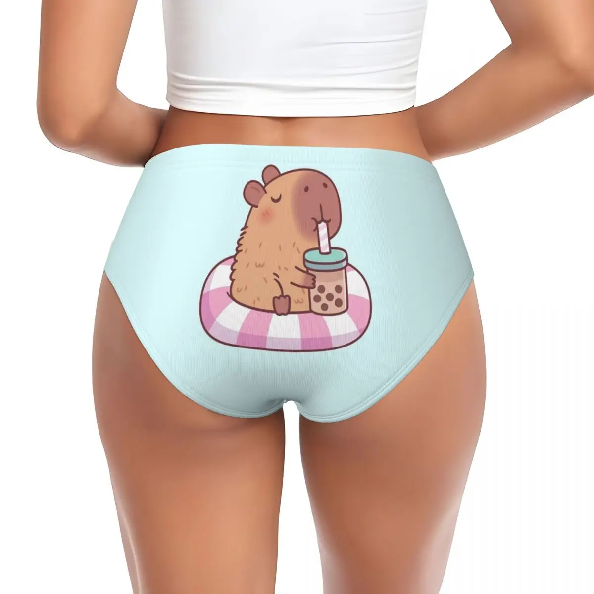 Custom Capybara On Pool Float Drinking Bubble Panties Briefs Women's Comfort Briefs Underwear Breathable Female Underpants