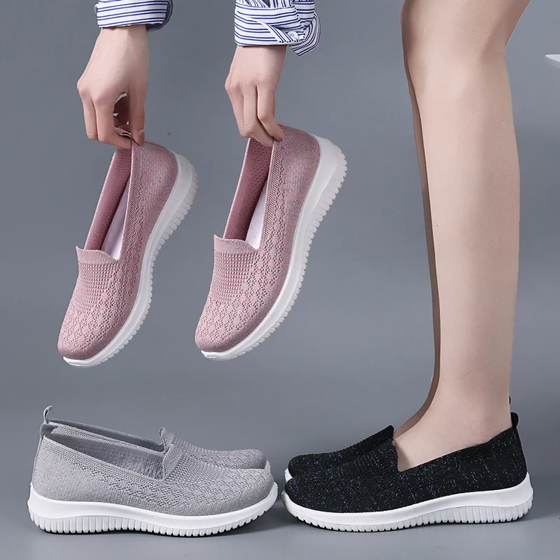 YISHEN Women Casual Shoes Knitting Chunky Flats Slip On Mesh Loafers Lightweight Summer Breathable Socks Shoes Zapatos De Mujer