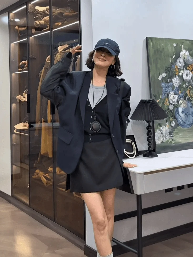 plus Size Casual Korean Style Women's Suit Jacket Versatile Autumn Luxury Design Loose Fit Long Sleeve Button up Coat