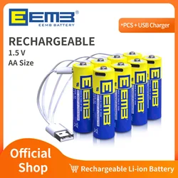 EEMB 1.5V AA Lithium Batteries 1733mah/2600mWh Rechargeable AA Batteries USB Type C Charging Cable Replacement Battery