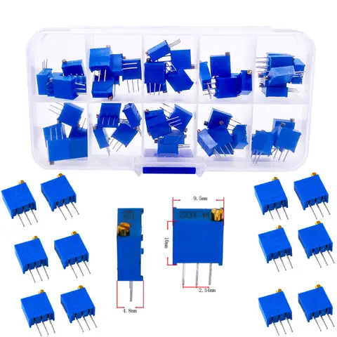 10 ชนิด 50pcs 3296W Multi-TURN ปรับความแม่นยําตัวต้านทาน Trimmer Potentiometer ESC ชุด 500R/1K/2K/5K/10K/20K/50K/100K/1M