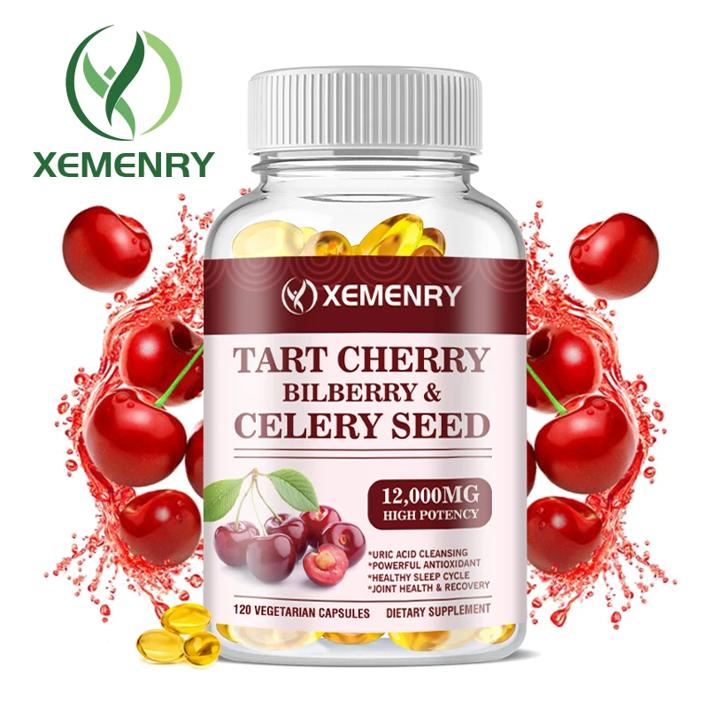 

Organic Tart Cherry & Celery Seed Capsules - Uric Acid Cleanse, Support Joint and Muscle Repair Sleep Better