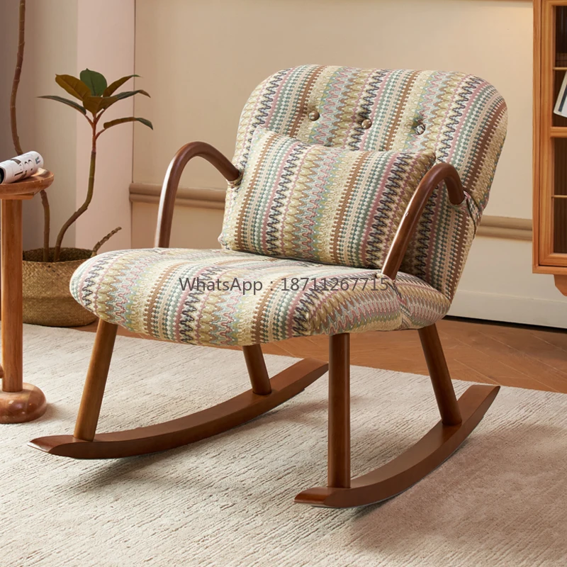 Solid wood leisure chair balcony living room home American retro pattern lazy chair