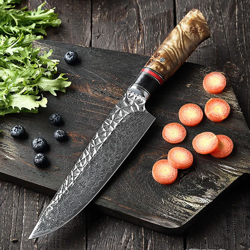 7 Inch Chefs Knife Damascus Steel Blade Sharp Cleaver Sashimi Slicing Sushi Handmade Kitchen Knives Wood Handle Cooking Tools