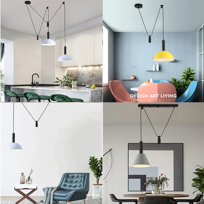 Lampade a sospensione a LED sollevabili nordici sala da pranzo regolabile in altezza cucina isola Loft lampade a sospensione decorazioni per interni