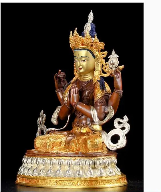 High grade buddha statue Temple HOME altar worship Family protect God Gilding Four armed Avalokitesvara  Guanyin