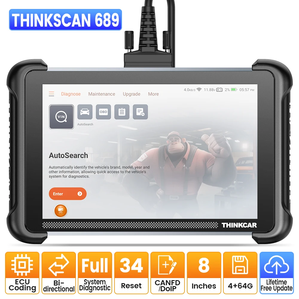 Image of THINKCAR THINKSCAN 689 OBD2-Scanner, lebenslanges kostenloses Update, vollständige Systemdiagnose, bidirektionale CANFD/DOIP-ECU-Codierung, 34-Reset