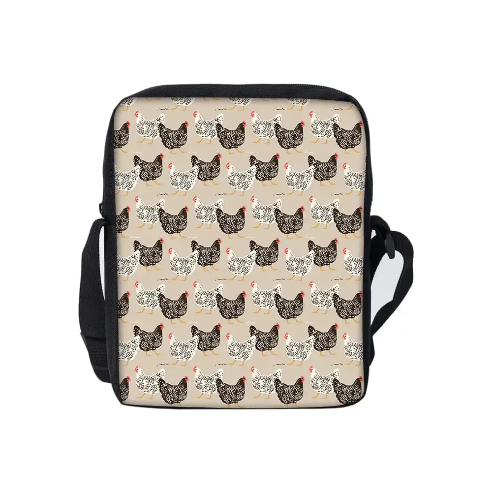Chicken Pattern Daily Single Sided Messenger Bag For Boy/Girls Children Best Gifts 2D Flat Cartoon Casual Teenage Crossbody Bag