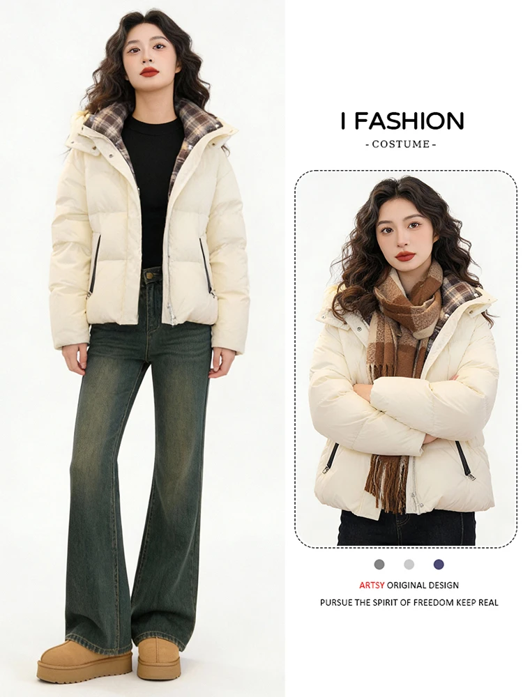 

Женская пуховая куртка с капюшоном, утепленная, с ветрозащитным дизайном, в корейском стиле, для повседневной носки и поездок на работу