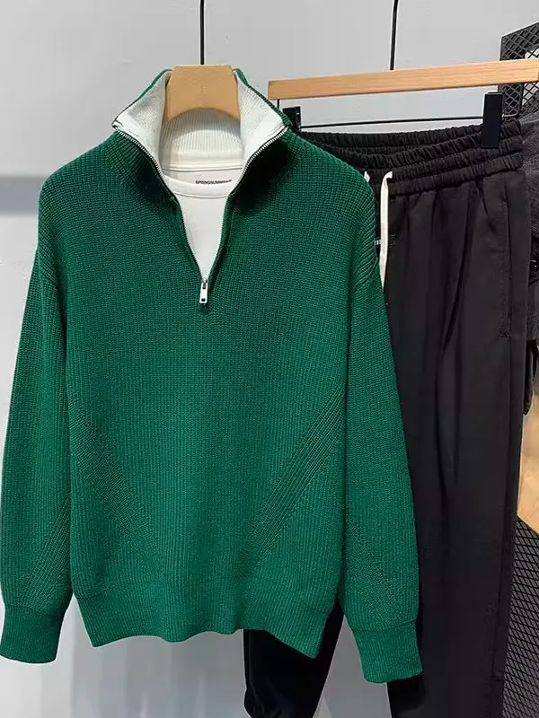 

American Retro f Zipper Knitted Sweater Men's Autumn Winter een Casual Versatile Long Sve High Collar Faionable Cit...