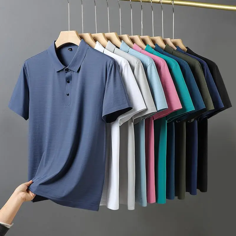 

Anti-Wrinkle Ice Silk Short Sleeve Shirt for Men Loose Fit Quick Dry Half Sleeve Turn-down Collar Summer T-Shirt Dad's S...