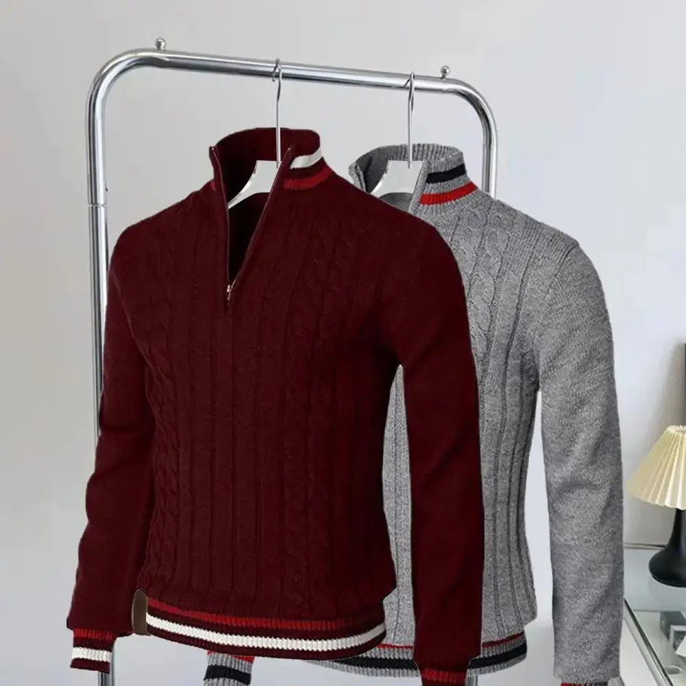 Soft  Chic Fashion Splicing Color Twist Pullover Sweater Elastic Men Sweater Turtleneck   for Work