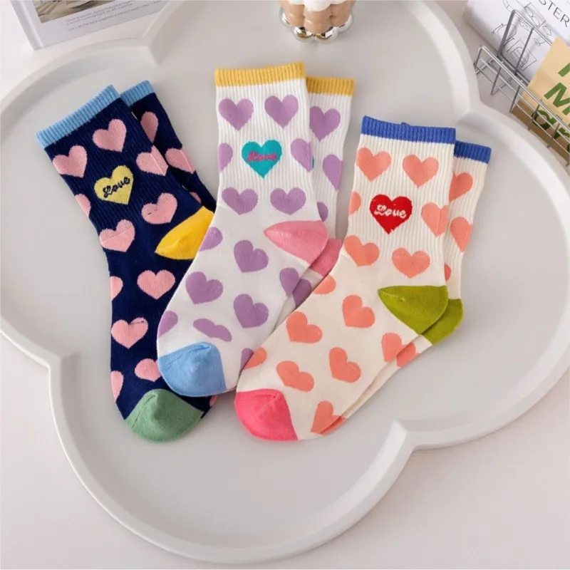 Women's Autumn Winter Socks Mid-tube Cotton Love Sports Hipster Solid Color Fashion Thick Socks Simple Funny Stockings Wholesale image 2