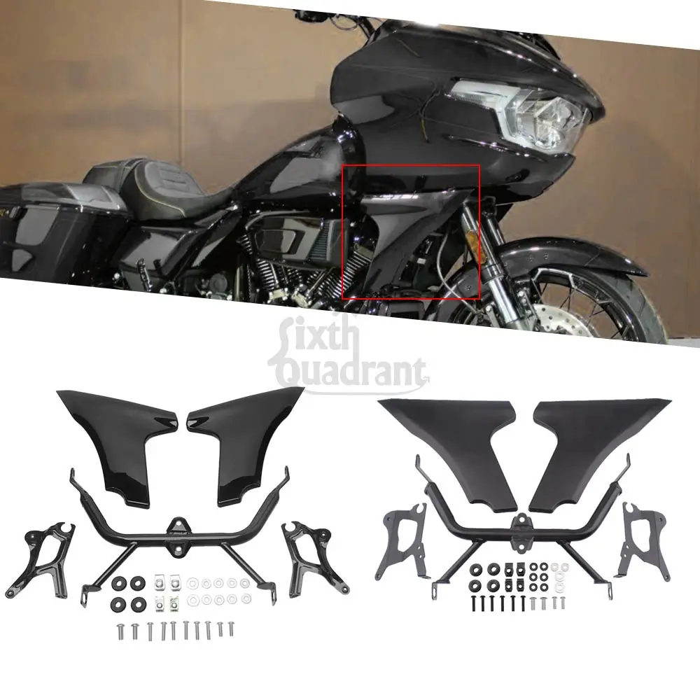 

Передняя боковая панель обтекателя мотоцикла с комплектами кронштейнов, глянцевые черные железные сплавы ABS для Harley CVO Road Glide Upgrade 2024 -Later