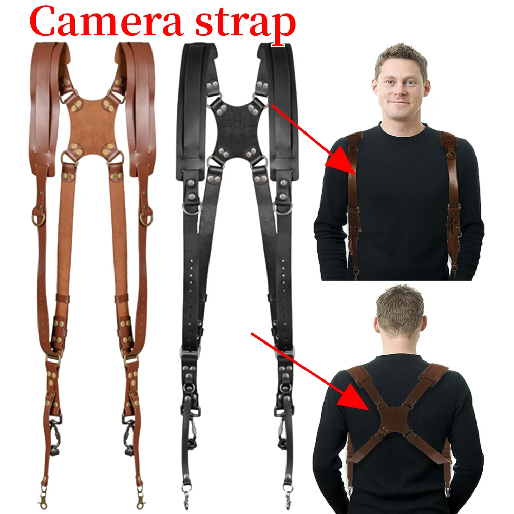 

Dual Camera Strap Double Camera Harness Adjustable Leather Camera Straps Universal Camera Carrying Strap for Photographers