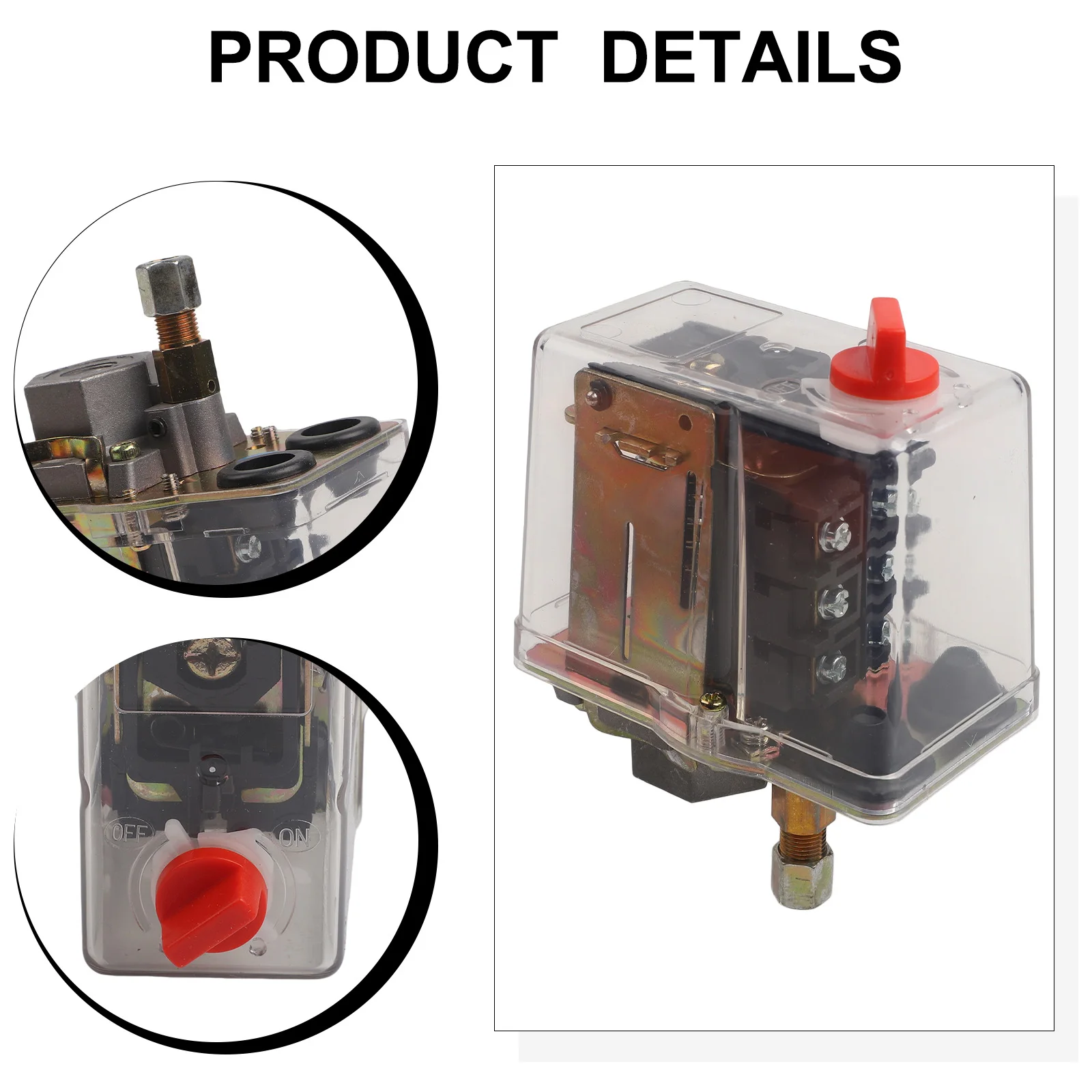 Heavy Duty Black Transparent Air Compressor Switch 380V 400V Compatible 100000 Operations 5-8KG 5-8BAR Pressure Range