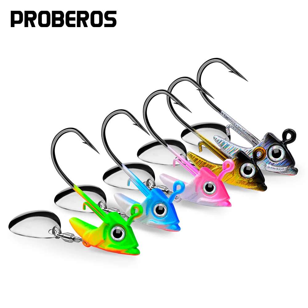 PROBEROS 50PCS Fishinghooks 7.5g-10.5g-15g Jigging Head Hooks With Spinner Spoon Fish Lifelike Jigs Hooks Fishing Tackle