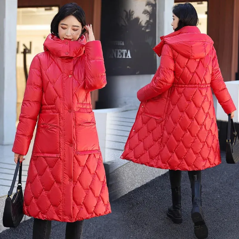 Women Long Winter Parka 2023New Thicke Quilted Outwear Women Hooded Jacket Over Knee Length Snow Down Cotton Jackets Female Coat