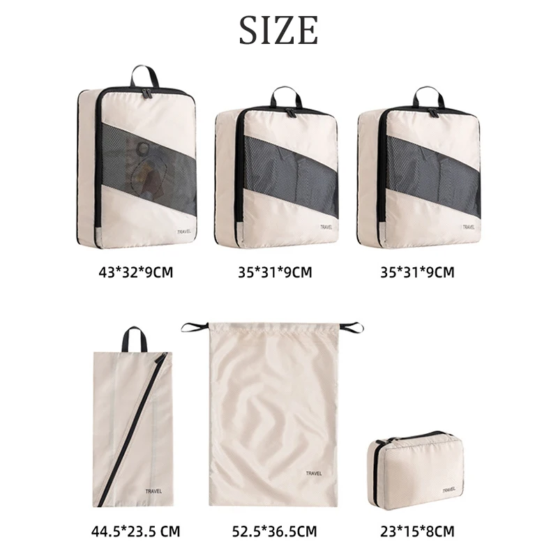 6pcs Compression Packing Cubes Waterproof Travel Suitcases Organizer Packing Cubes Set Organizer Storage Bags Pouch Compressible