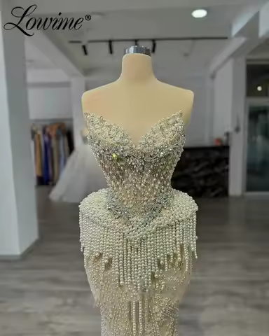 Full Pearls Tassel Party Dress Nude Champagne Evening Gown For Women Customized Floor Length Elegant Prom Dresses Cocktail Dress