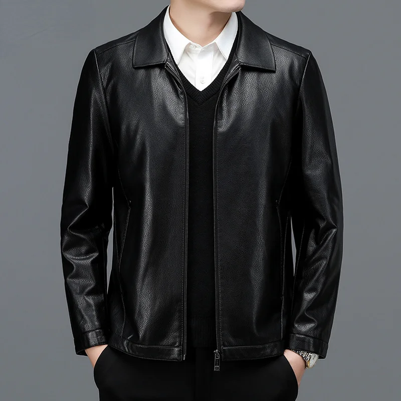 

Genuine Leather Jacket Clothing for Men's Spring Autumn Winter Lapel Jackets Loose Casual Male Coats Jaqueta De Couro