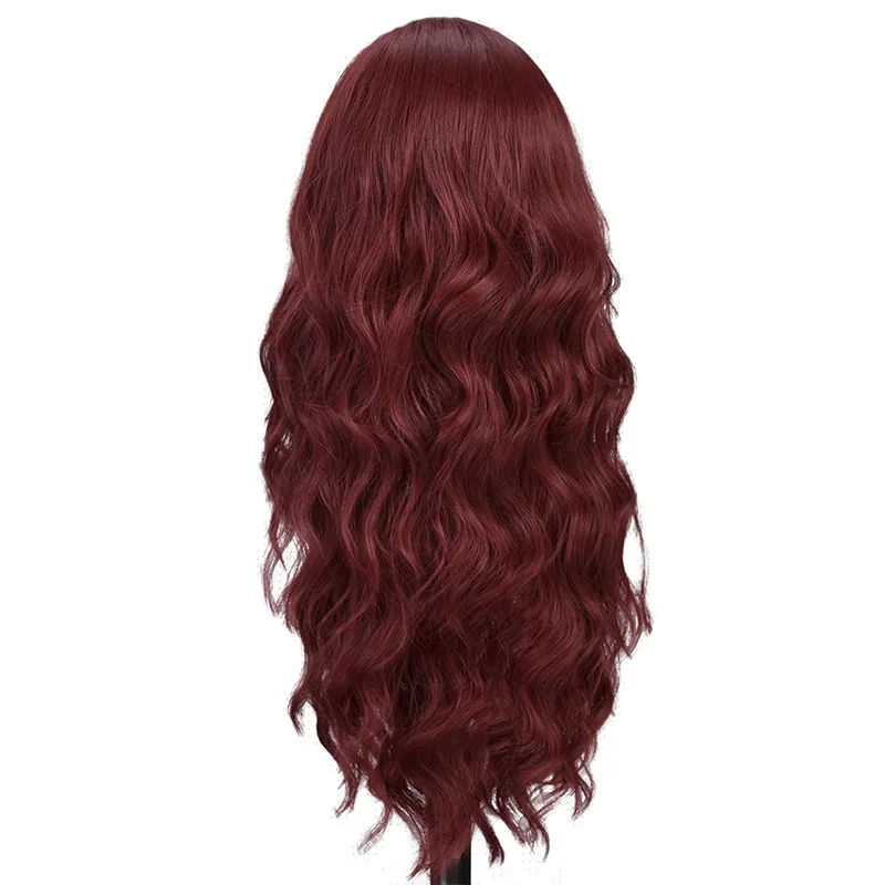 Red Wine Color Synthetic Wig with Long Curly Hair, Full Head of Wig, Party, Daily Use, High-Temperature Hair Wig image 2
