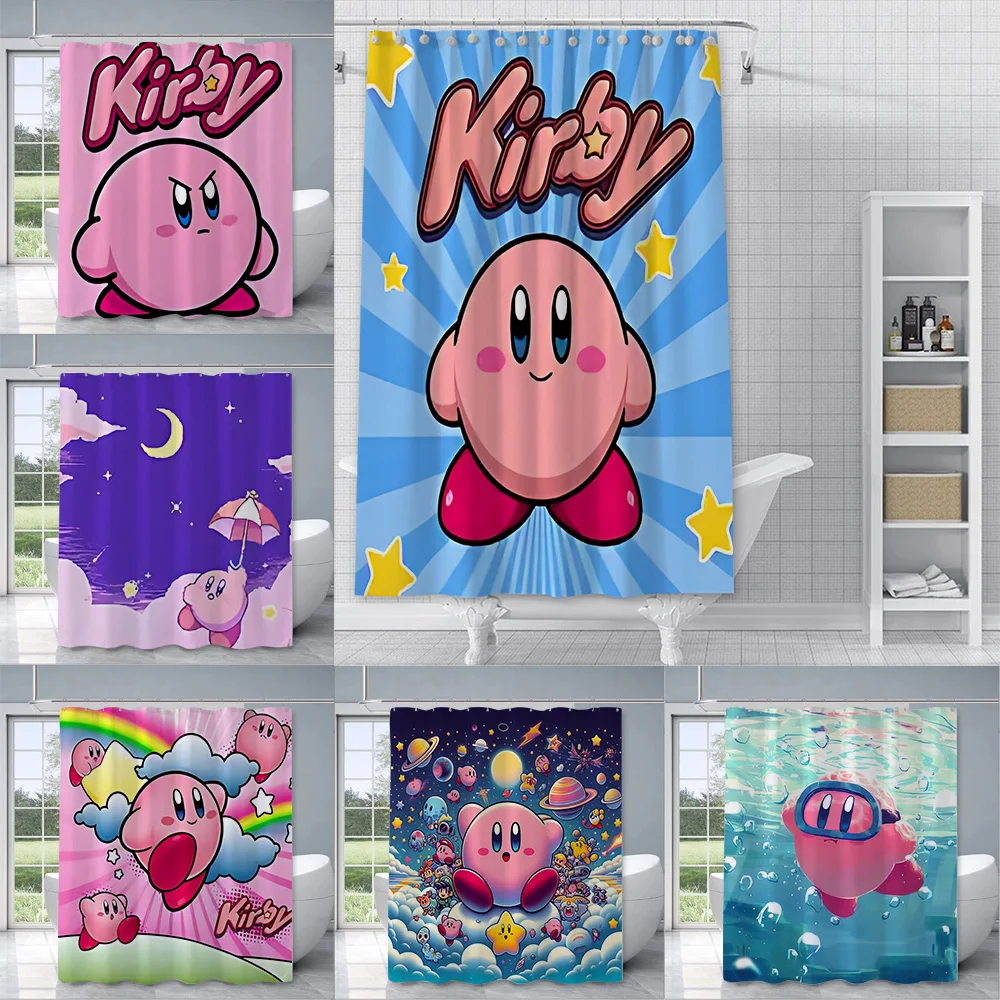 Cute Stars K-Kirby Shower Curtain Waterproof Polyester Fabric Paint Colorful Bath Curtains Home Bathroom Decor Curtain With Hook