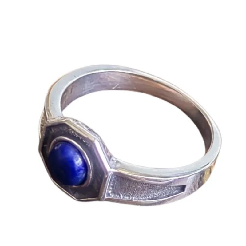 

Новое модное кольцо из стерлингового серебра S925 для мужчин и женщин с натуральным лазуритом в форме октагона, ювелирное изделие ручной работы из чистого серебра