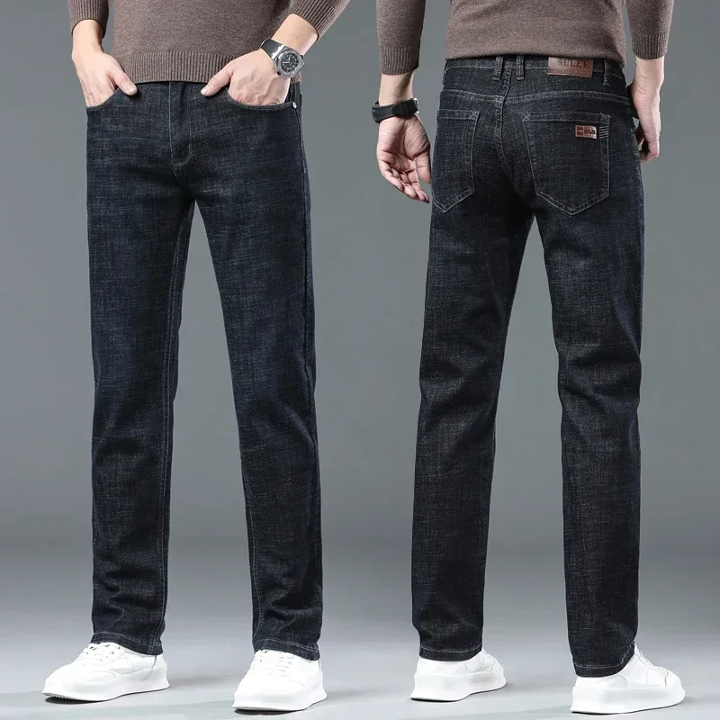2025 SULEE Summer Men\'s Business Casual Straight Jeans  Soft Stretch Fabric Baggy Denim Pants Male Brand Trousers
