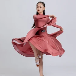 Red Ballroom Dance Dress Girls Standard Dress Waltz Modern Dancing Competition Costume Kids Ballroom Dancewear Long Skirt 1991