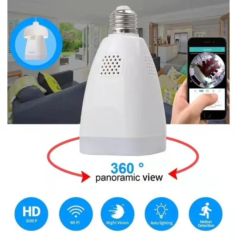 5MP TUYA APP Smart 360 Panoramic Wireless HD CCTV Security IP Camera  Wifi Light E27 Bulb WIFI Color Night Vision Two way audio