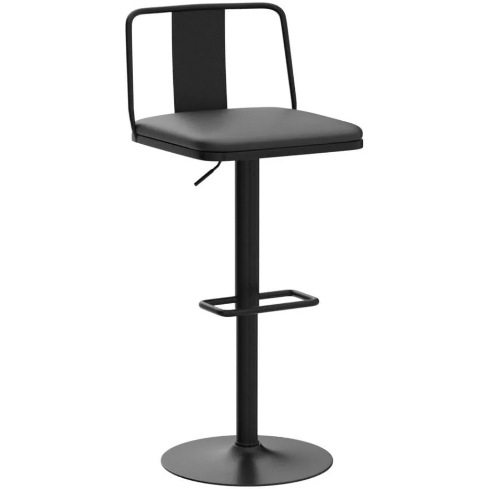 Metal Swivel Barstools Conjunto de 2, Assento de couro PU ampliado com costas de metal, ajustável de 24 a 33 para altura do contador