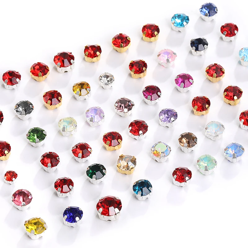 Round Sewing Rhinestones For Needlework 4/5/6/7/8mm Glass Diamonds DIY Crystal Gems Sewn Crystal For Clothes Crafts Accessories