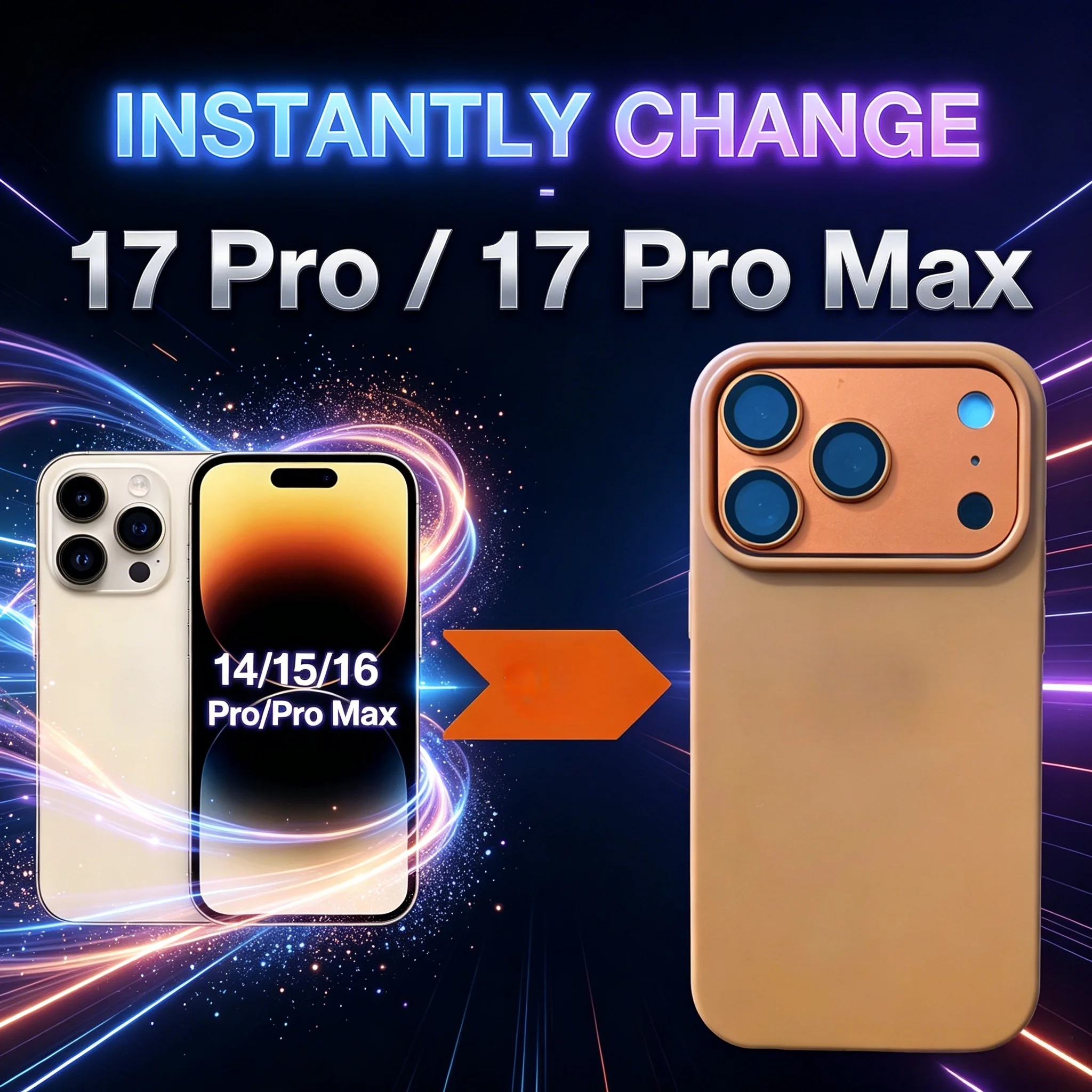 Pour iPhone 14 15 16 Pro Max, changez instantanément en coque d'iPhone 17 Pro/Pro Max avec protection de l'appareil photo