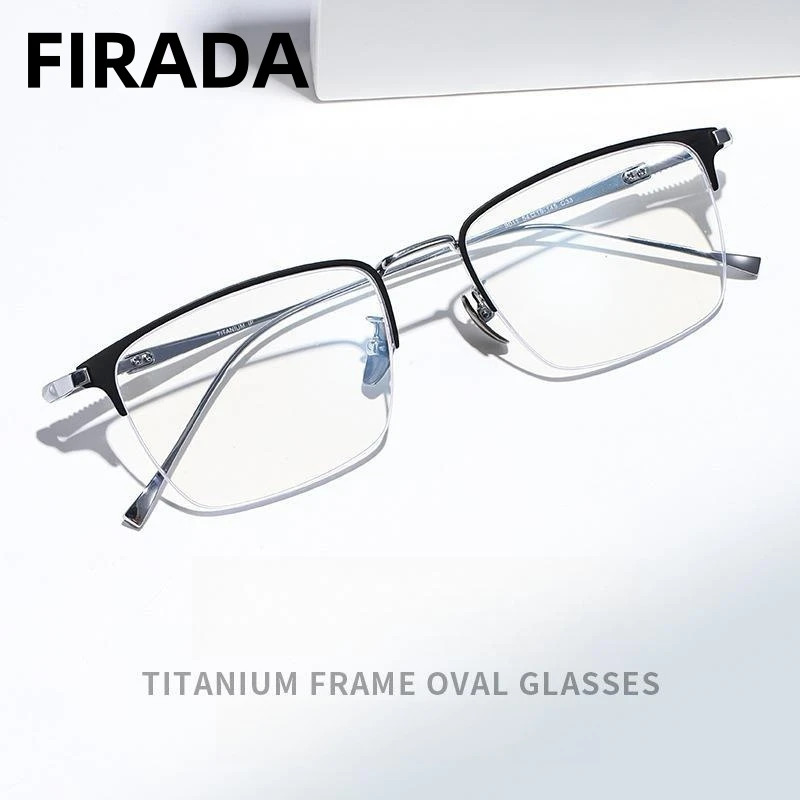 

FIRADA Fashion Luxury Eyeglasses Men Retro Pure Titanium Square Half Eyewear Frame Prescription Glasses Frame For Women 9011-C