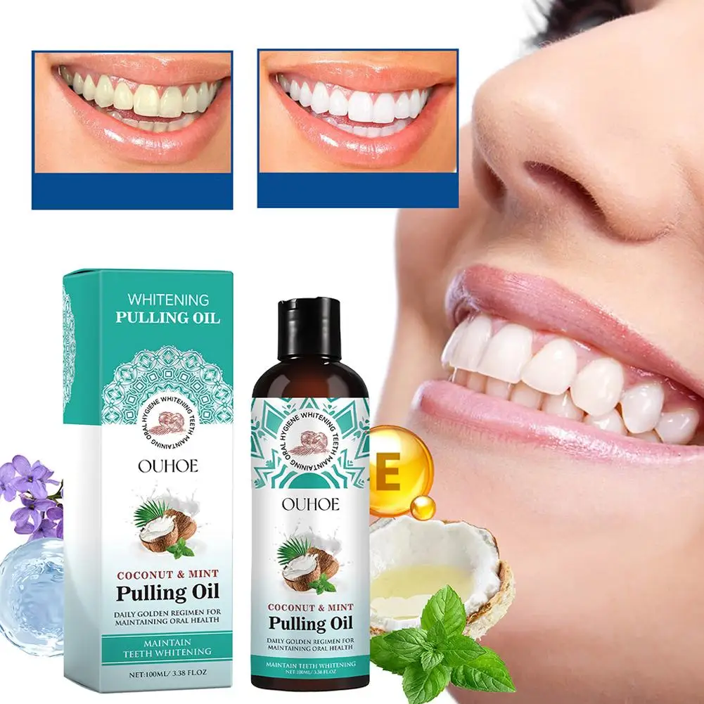 

100ml Whitening Pulling Oil Mouthwash Gums Coconut Oral Teeth Stains& Oil Food Whitening Deep Breath Remove Cle L1w8