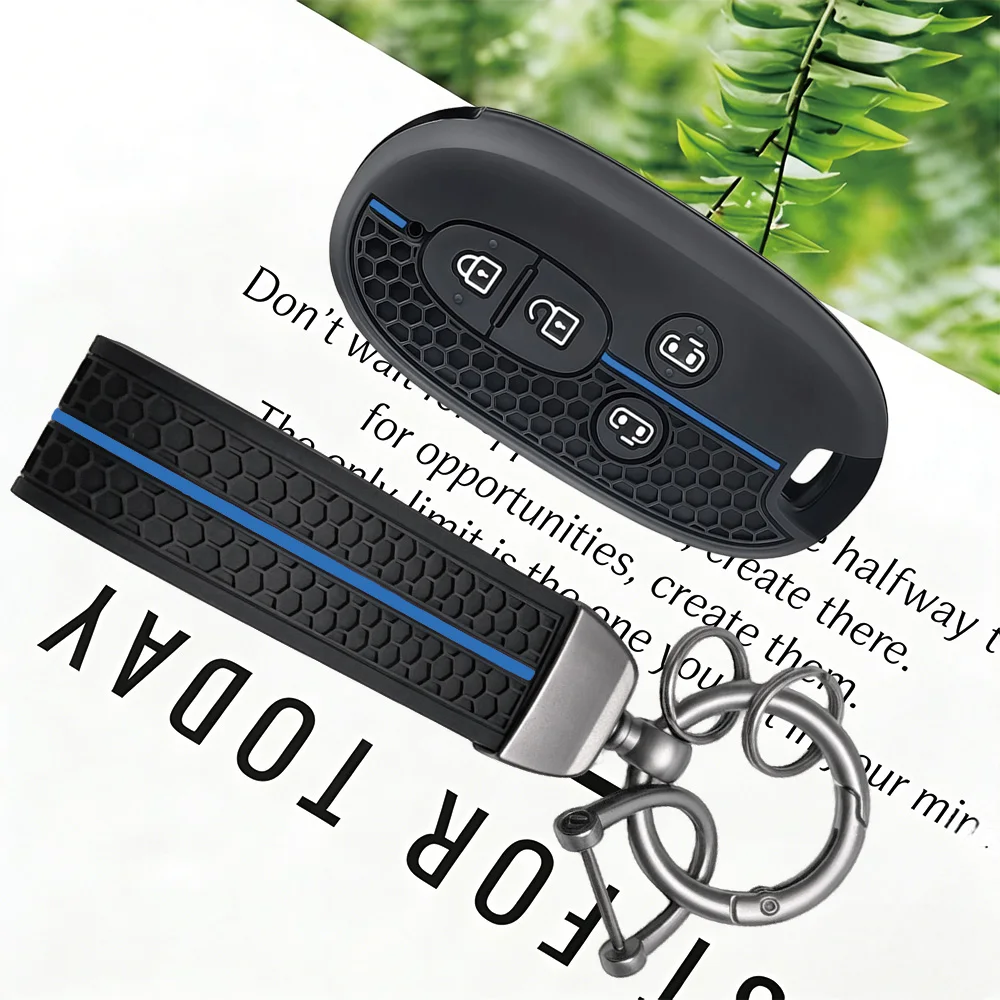 Honeycomb Stripe Key Fob Cover, With Keychain, for Suzuki Wagon R Every Hustler Palette Solio Alto Lapin Spacia 4 Button Key