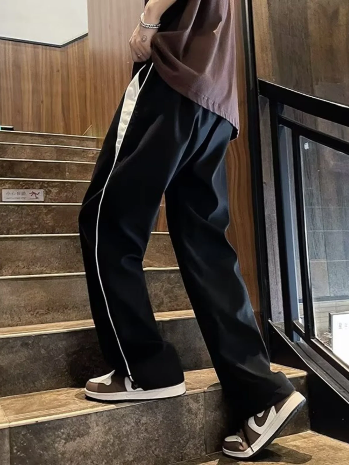 

American High Street Retro Vintage Sports Pants Men Women Summer New Faion Nylon Straight Loose Casual Long Pants