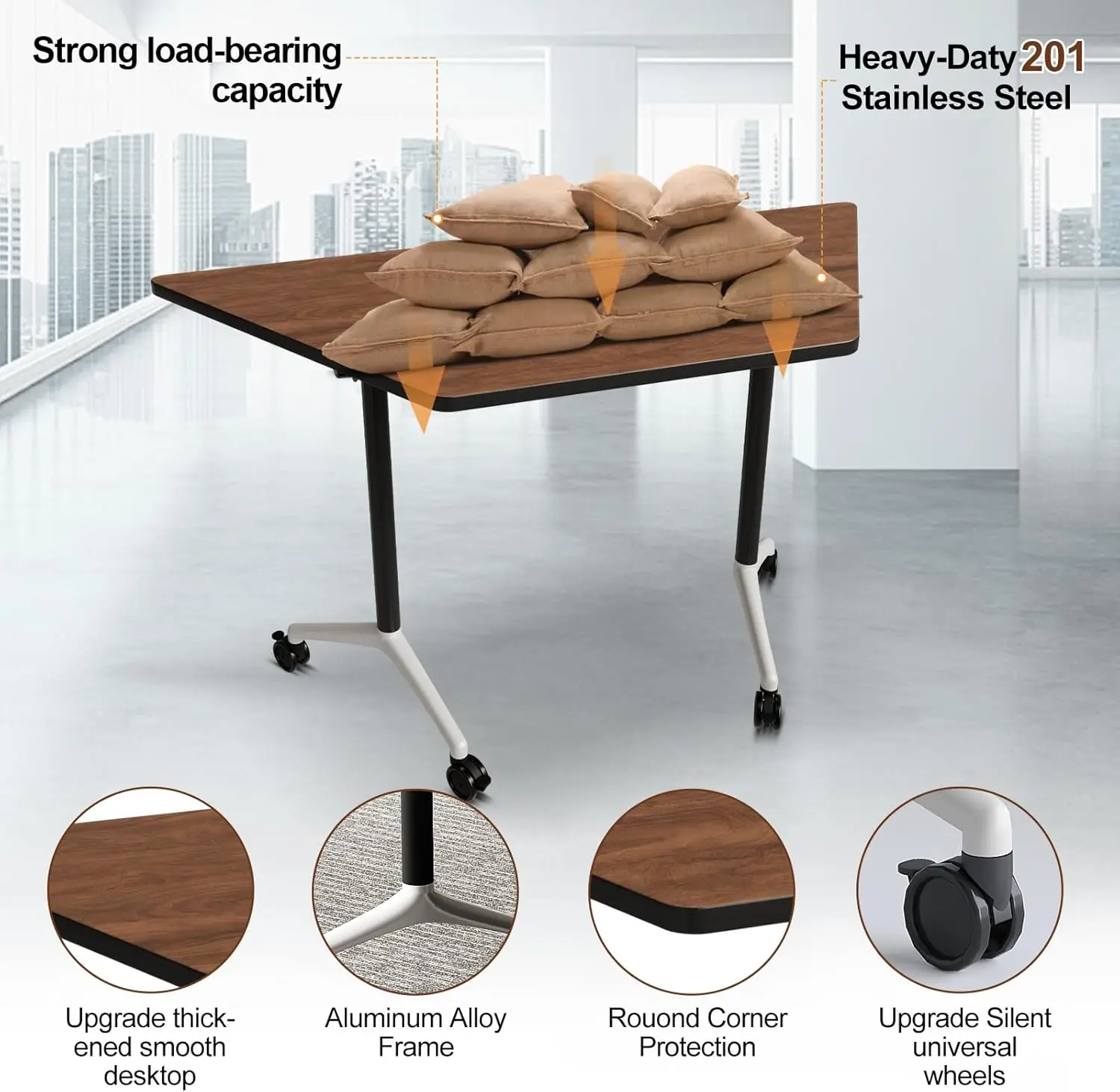 โต๊ะประชุมแบบพับได้สำหรับการประชุมที่มีความคล่องตัว โต๊ะทำงานคอมพิวเตอร์สำหรับธุรกิจพร้อมโครงสร้างแข็งแรง ทนทาน พับเก็บได้