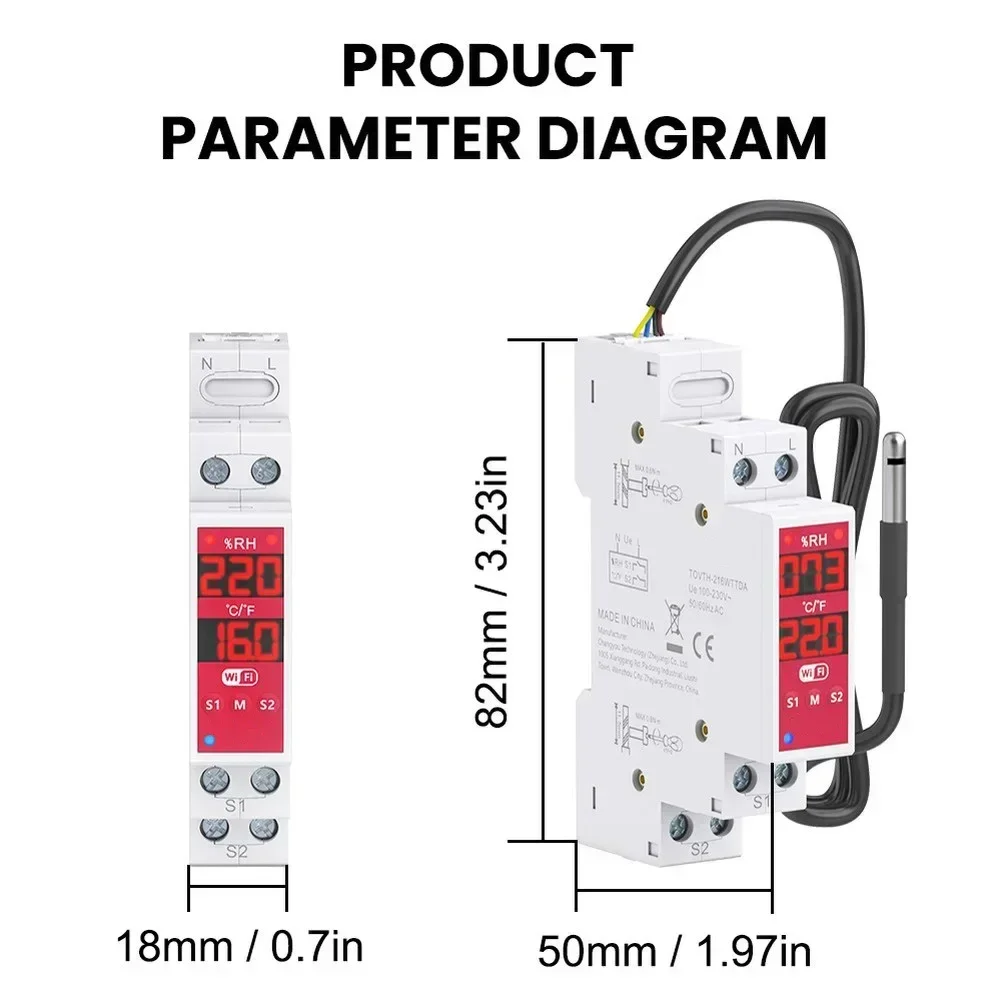 

Digital Temperature Controller with Probe Sensor for DIN Rail Programmable Thermostat with Remote Monitoring Features