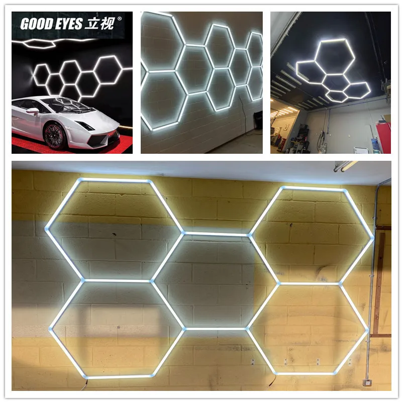 Imagem -02 - Personalizado Hexagon Car Garage Teto Light Loja de Luz para Carro Detalhando Garagem Oficina Ginásio Supermercado Showroom 6500k